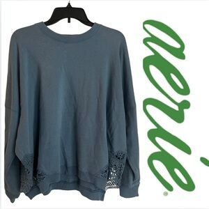Aerie Woman’s Blue Long Sleeve Sweater with Lace Hem